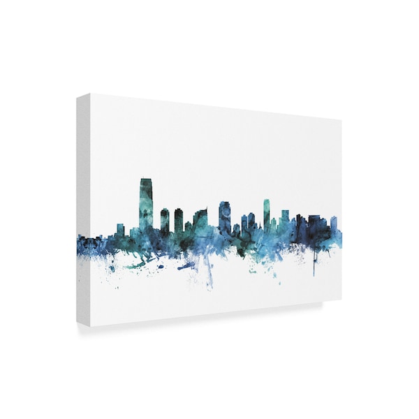 Michael Tompsett 'Jersey City New Jersey Blue Teal Skyline' Canvas Art,12x19